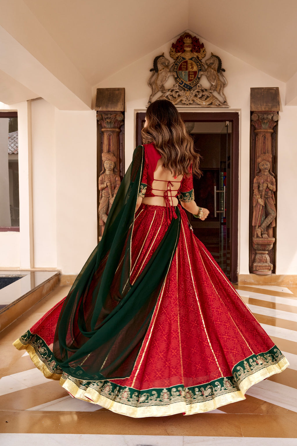 Red Georgette Bandhej Print Lehenga Set | Tulip Designer
