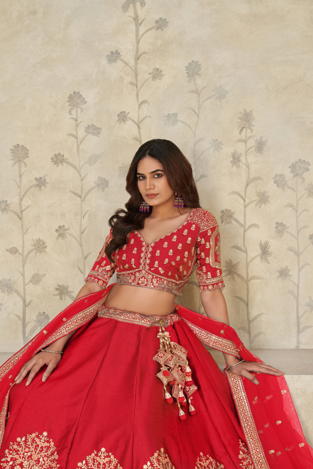 Red Grandeur Luxury Zari Embroidered Premium Bridal Lehenga Choli Set
