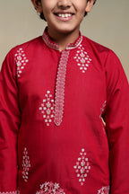 Royal Red Embroidered Work Kurta & Pant For Kids Wear