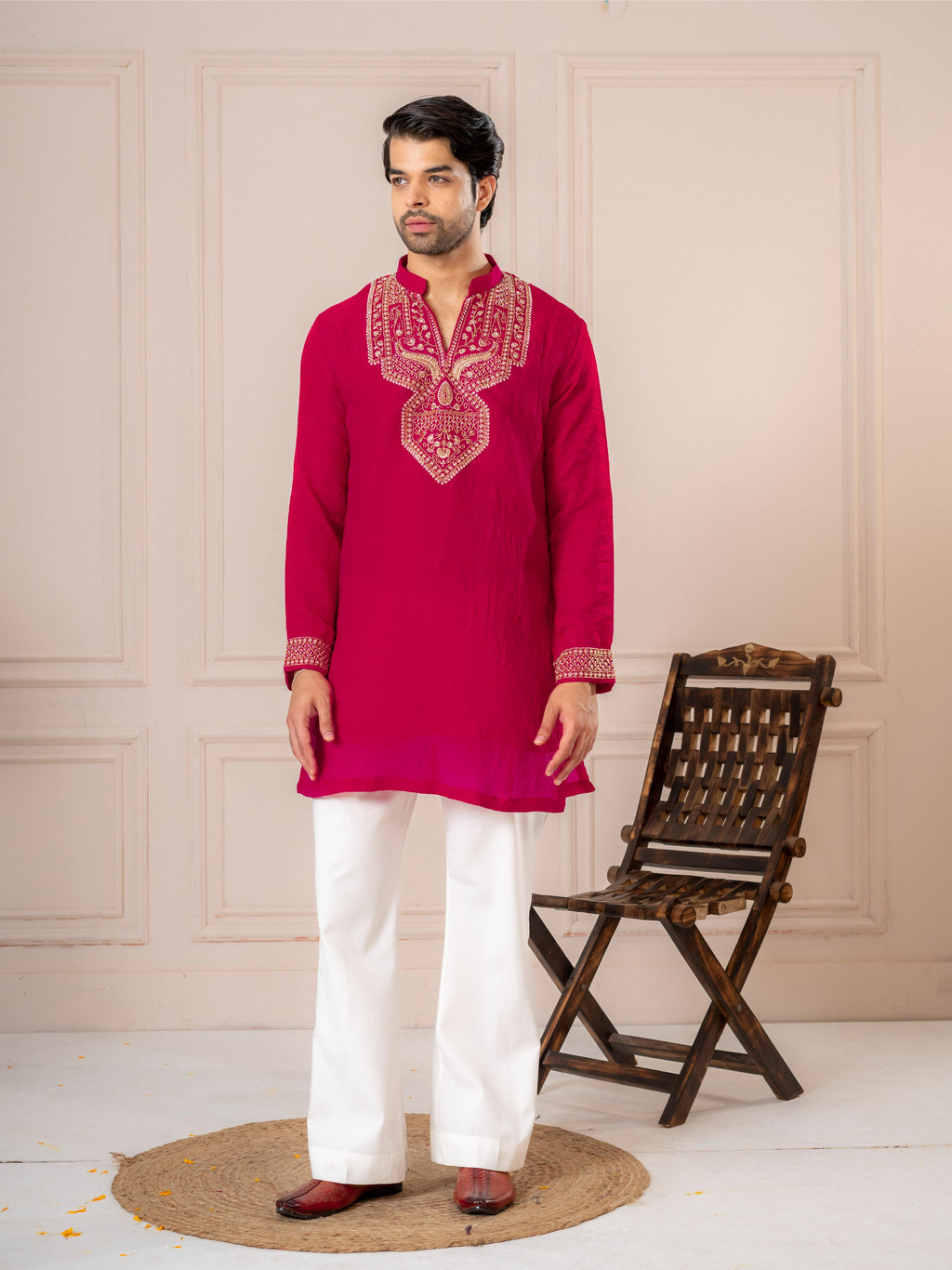 Red Premium Crush Beads Work Mens Kurta | Tulip Designer
