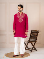 Red Premium Crush Beads Work Mens Kurta | Tulip Designer
