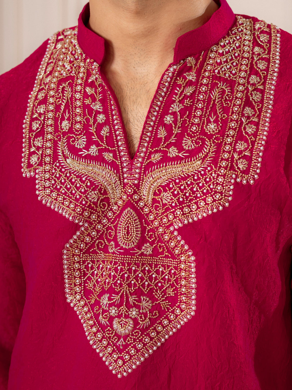 Red Premium Crush Beads Work Mens Kurta | Tulip Designer
