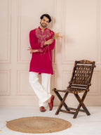 Red Premium Crush Beads Work Mens Kurta | Tulip Designer
