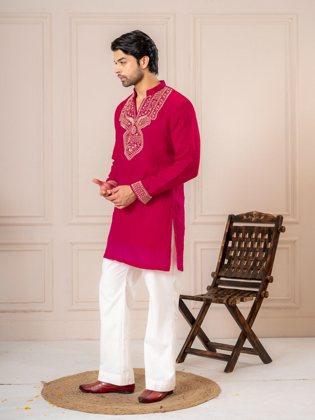 Red Premium Crush Beads Work Mens Kurta | Tulip Designer
