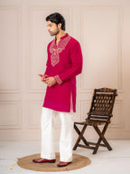 Red Premium Crush Beads Work Mens Kurta | Tulip Designer
