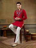 Magic Red Rayon Embroidered Kurta Set For Ethnic Wear
