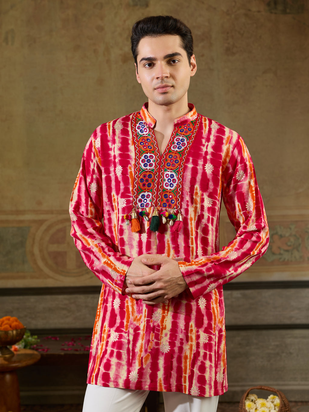 Red Rayon Embroidery Mirror Work Kurta Set | Tulip Designer
