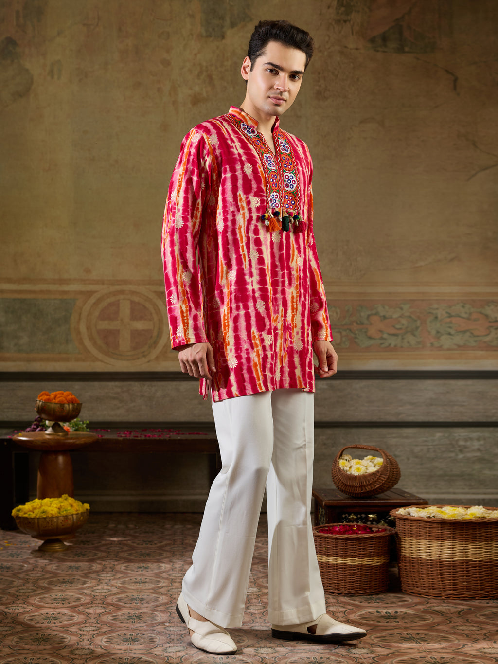 Red Rayon Embroidery Mirror Work Kurta Set | Tulip Designer
