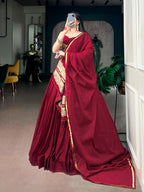 Red Rayon Ghughari Lace Lehenga Set | Tulip Designer
