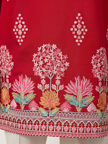 Unique Style Red Color Embroidered Kurta for Mens Wear