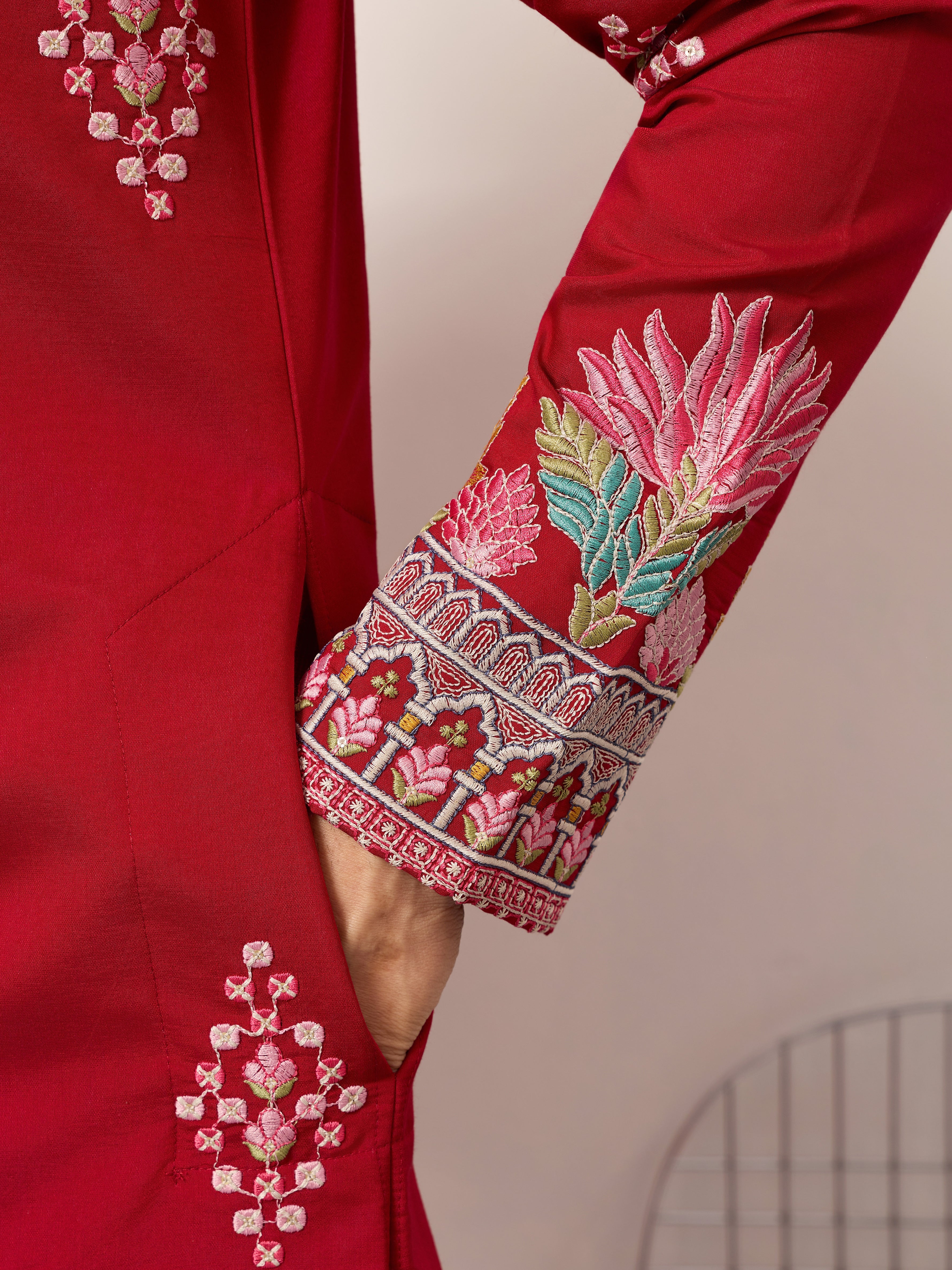 Unique Style Red Color Embroidered Kurta for Mens Wear