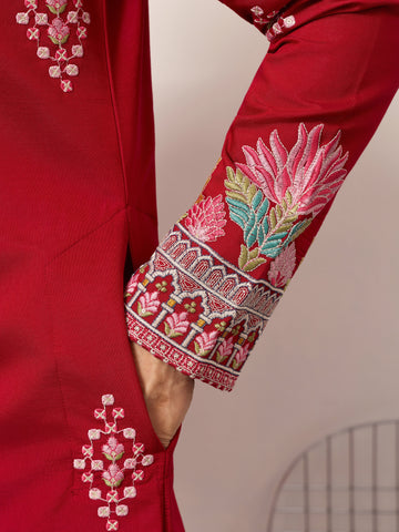 Unique Style Red Color Embroidered Kurta for Mens Wear