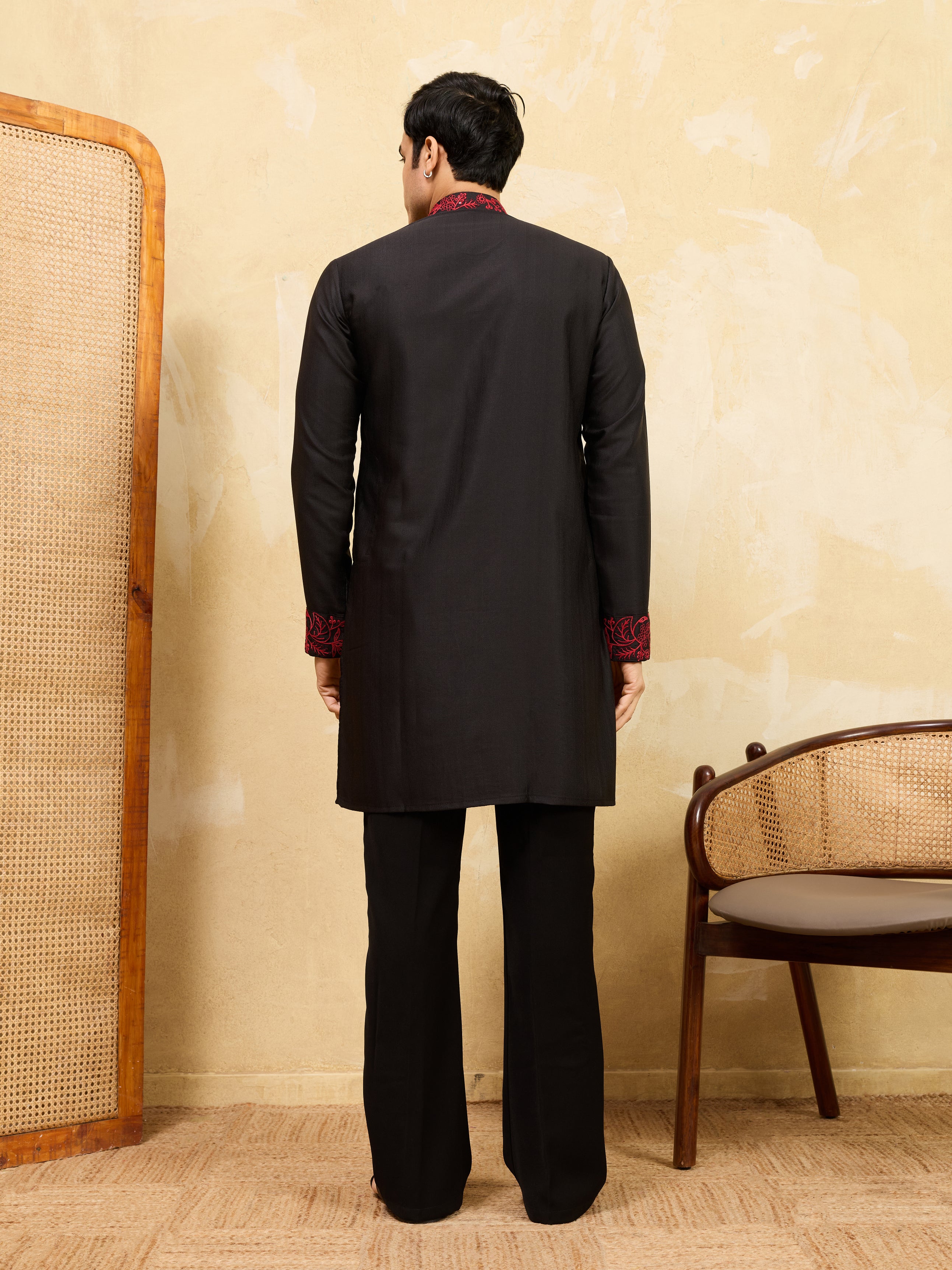 Premium Khadi Silk Thread Work Red Kurta with Pant
