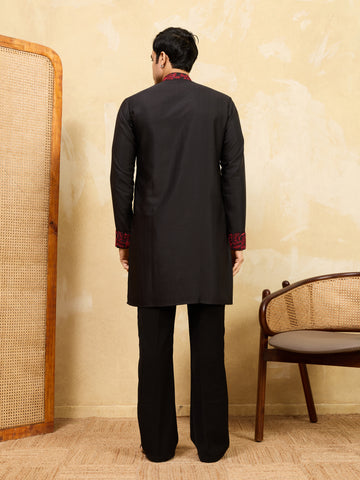 Premium Khadi Silk Thread Work Red Kurta with Pant
