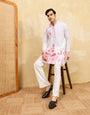 Luxury White Khadi Silk Kurta with Red Thread Work