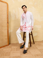 Luxury White Khadi Silk Kurta with Red Thread Work
