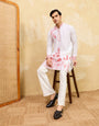 Luxury White Khadi Silk Kurta with Red Thread Work