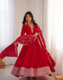Royal Red Full Flare Vichitra Silk Anarkali Gown with Fancy Dupatta