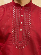 Royal Red Viscose Silk Kurta & Pant Set with Rich Embroidery

