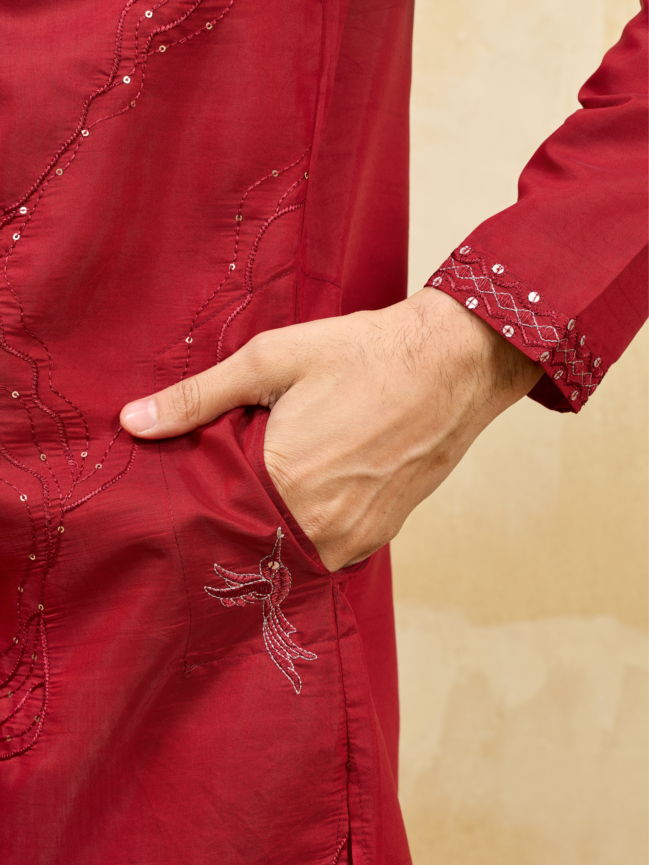 Royal Red Viscose Silk Kurta & Pant Set with Rich Embroidery
