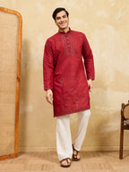 Royal Red Viscose Silk Kurta Set with Rich Embroidery
