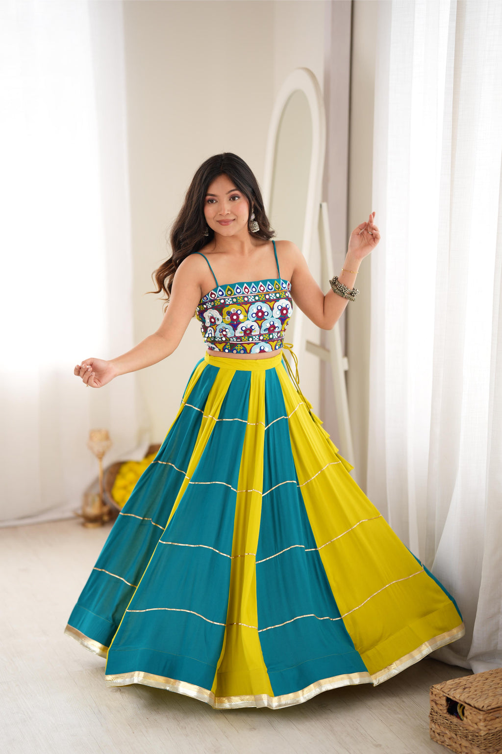 Stylish Reyon Gota Patti Mirror Lehenga Choli Set | Tulip Designer
