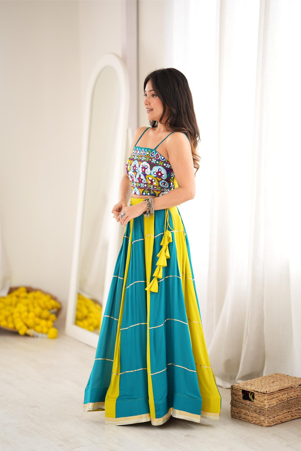 Stylish Reyon Gota Patti Mirror Lehenga Choli Set | Tulip Designer
