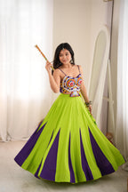 Green Reyon Gota Patti Flair Lehenga Set | Tulip Designer
