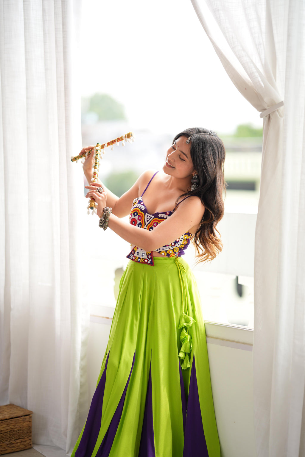 Green Reyon Gota Patti Flair Lehenga Set | Tulip Designer
