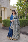 Designer Reyon Gown with Jacquard Dupatta | Tulip Designer
