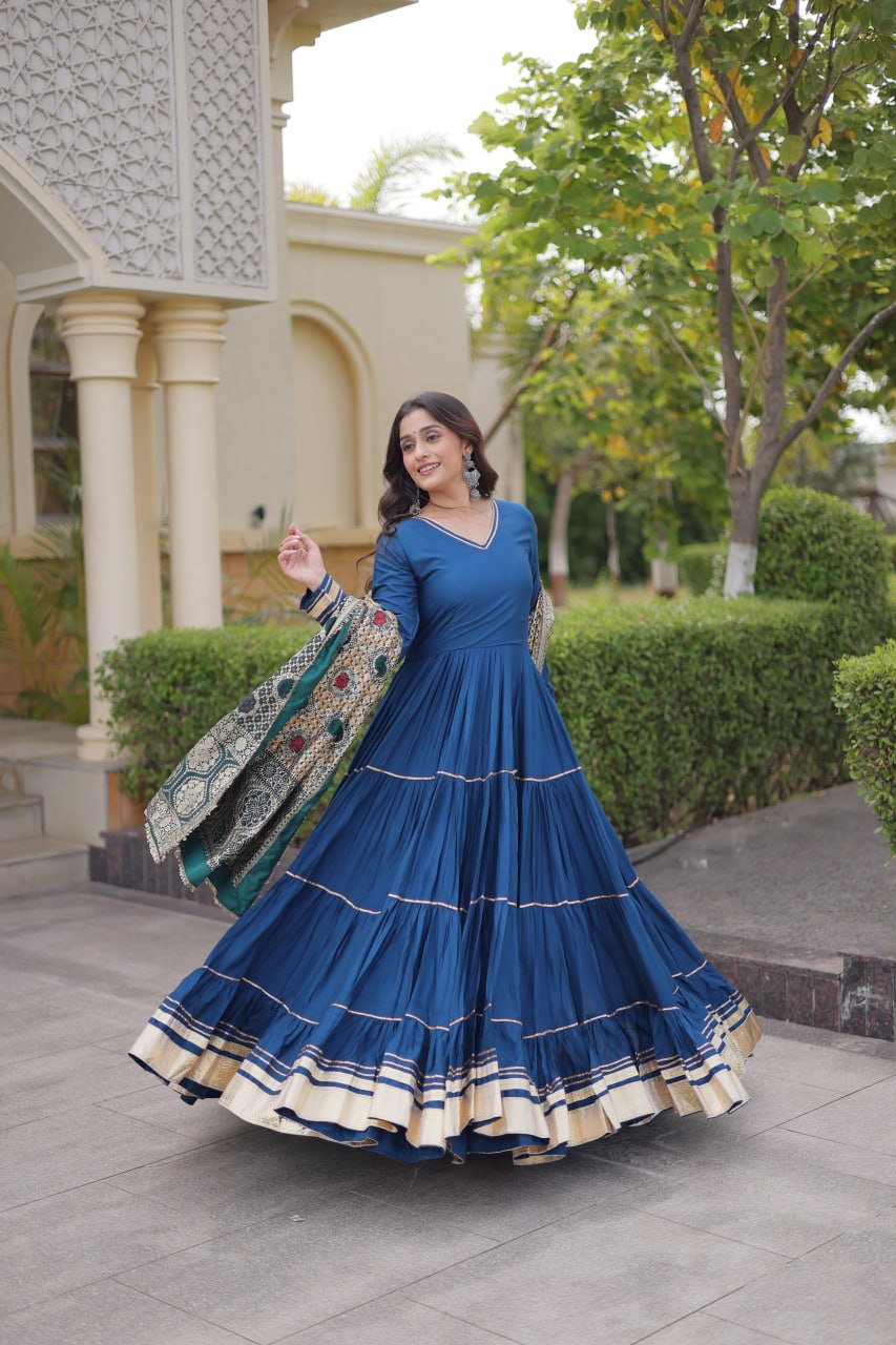 Designer Reyon Gown with Jacquard Dupatta | Tulip Designer

