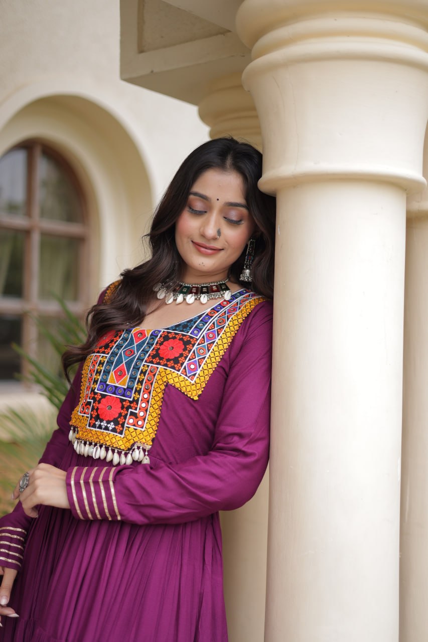 Navratri Reyon Kutchi Embroidered Gown | Tulip Designer
