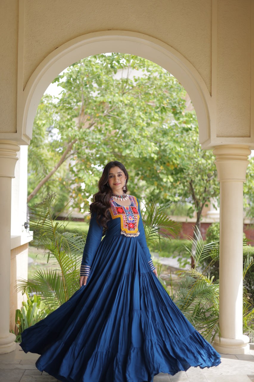 Navratri Reyon Kutchi Embroidered Gown | Tulip Designer
