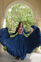 Navratri Reyon Kutchi Embroidered Gown | Tulip Designer
