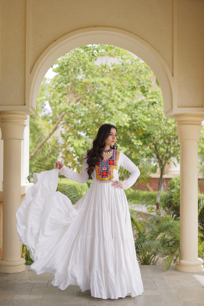 Navratri Reyon Kutchi Embroidered Gown | Tulip Designer
