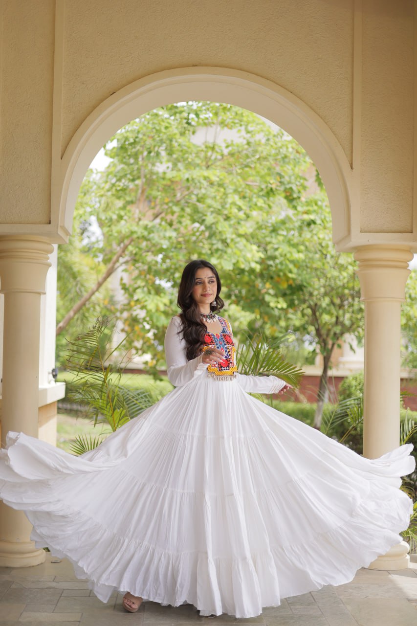 Navratri Reyon Kutchi Embroidered Gown | Tulip Designer
