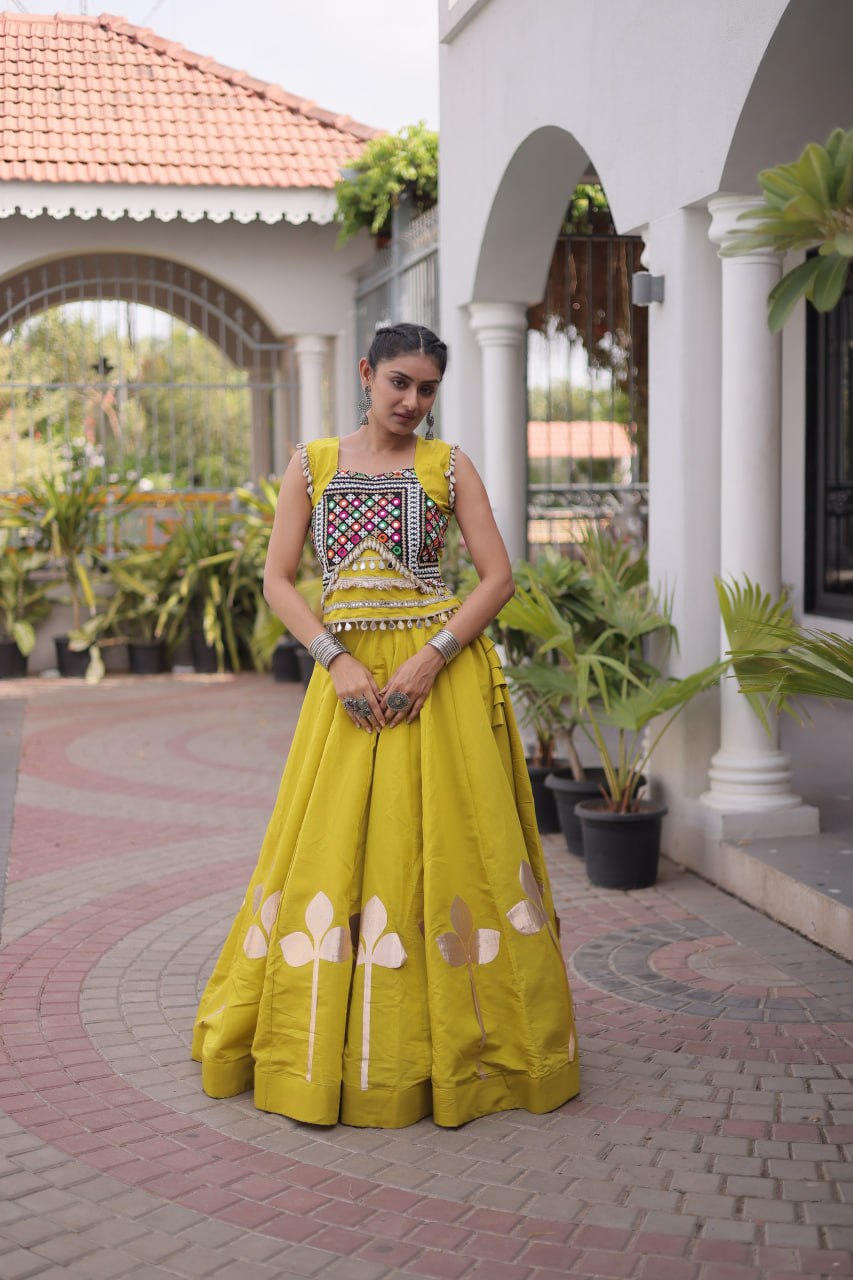 Dandiya Night Roman Silk Pan Patti Gota Lehenga Choli
