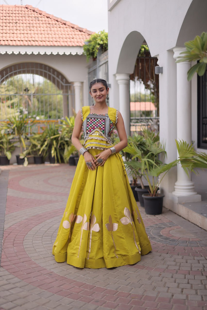 Dandiya Night Roman Silk Pan Patti Gota Lehenga Choli
