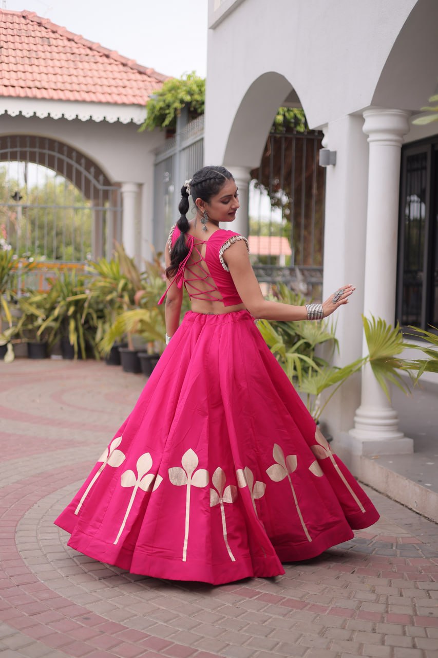 Dandiya Night Roman Silk Pan Patti Gota Lehenga Choli
