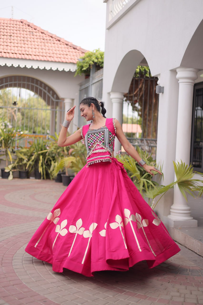 Dandiya Night Roman Silk Pan Patti Gota Lehenga Choli
