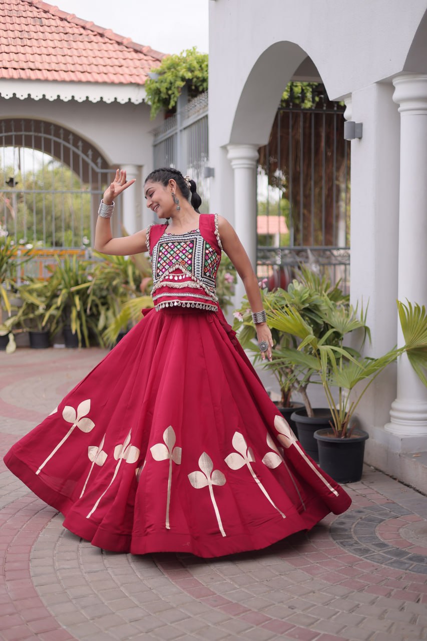 Dandiya Night Roman Silk Pan Patti Gota Lehenga Choli
