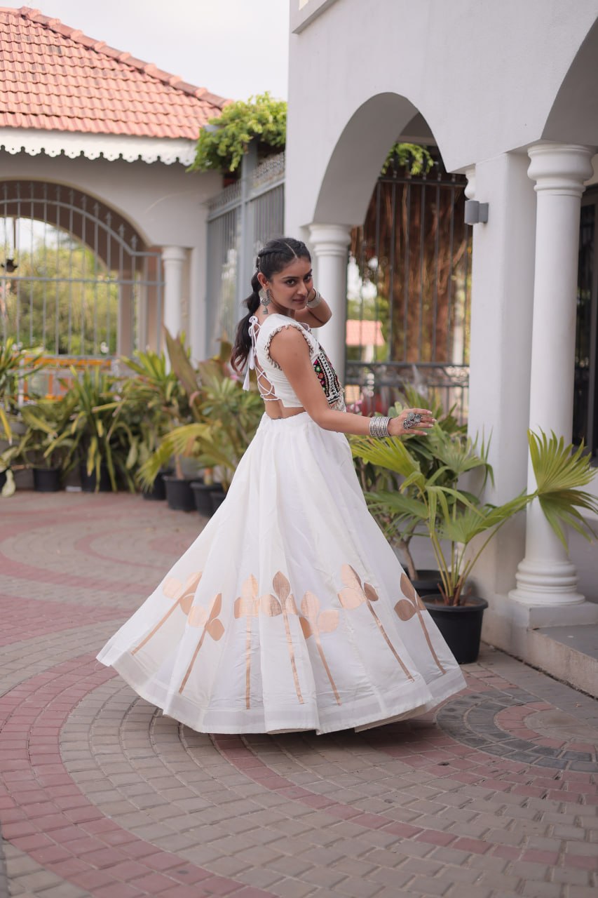 Dandiya Night Roman Silk Pan Patti Gota Lehenga Choli
