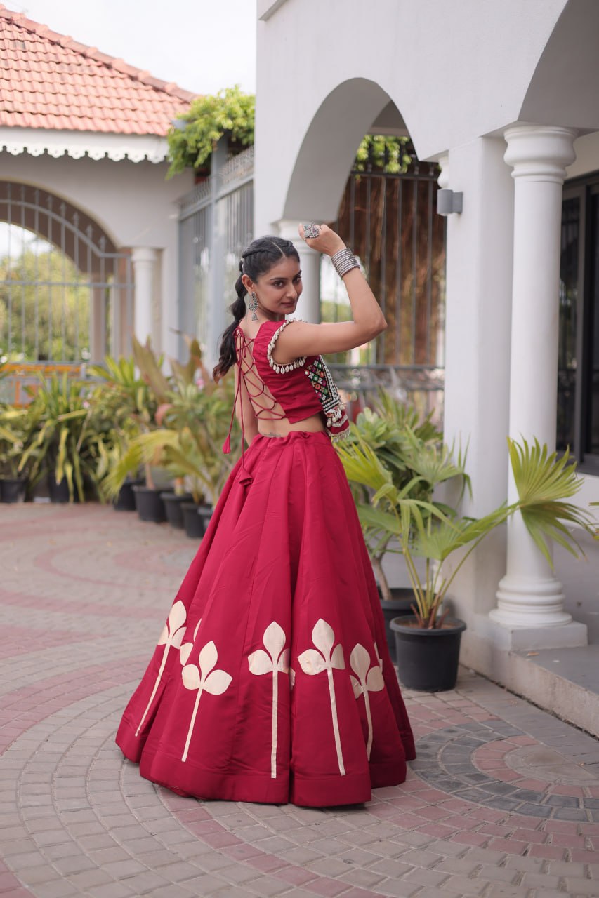 Dandiya Night Roman Silk Pan Patti Gota Lehenga Choli
