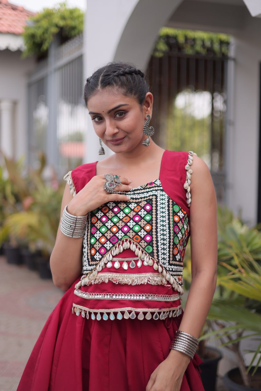 Dandiya Night Roman Silk Pan Patti Gota Lehenga Choli
