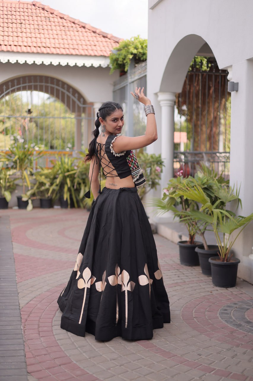 Dandiya Night Roman Silk Pan Patti Gota Lehenga Choli
