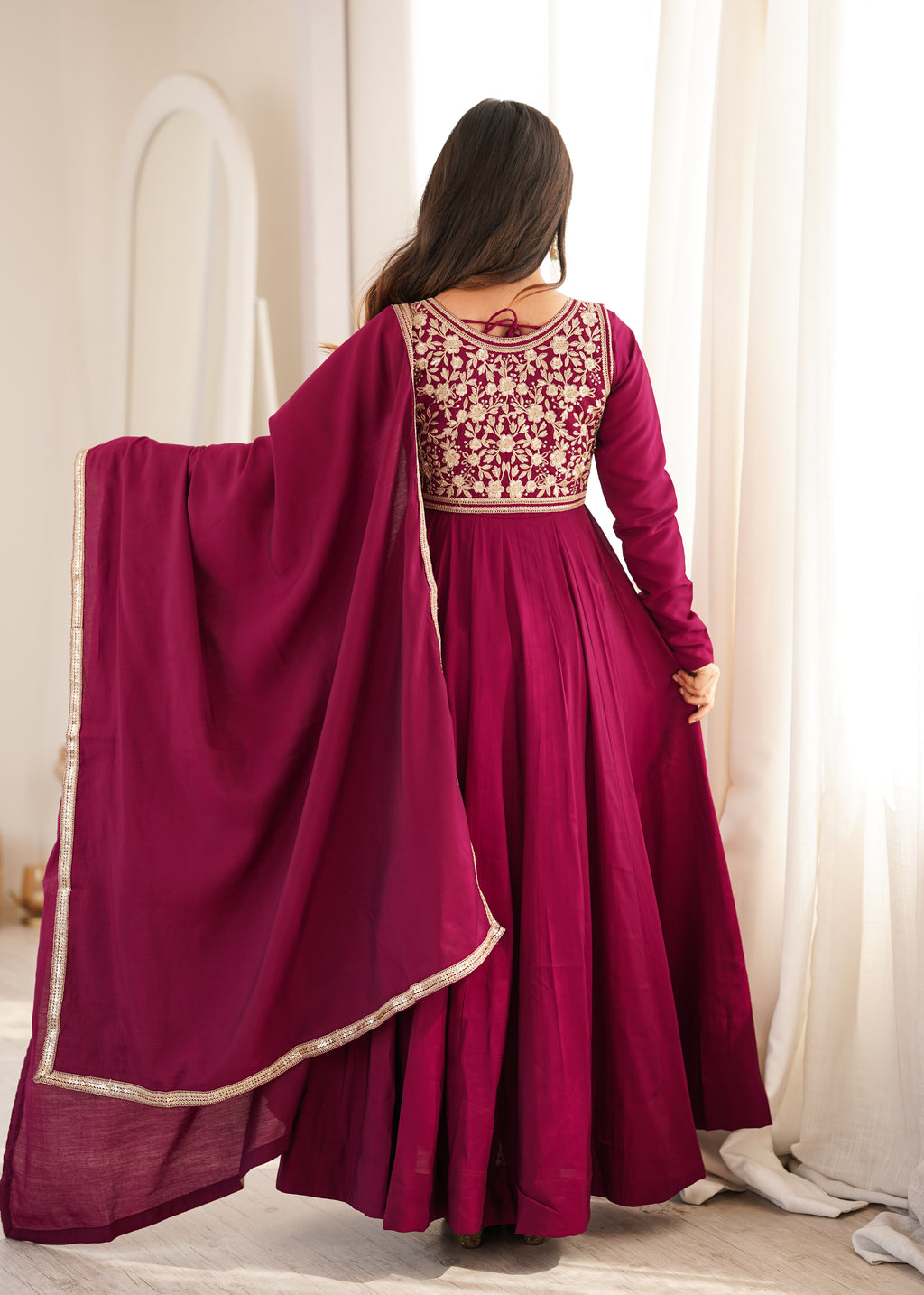 Rani Pink 16 Kali Roman Silk Chanderi Anarkali Gown with Jacket
