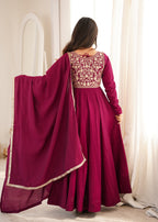Rani Pink 16 Kali Roman Silk Chanderi Anarkali Gown with Jacket
