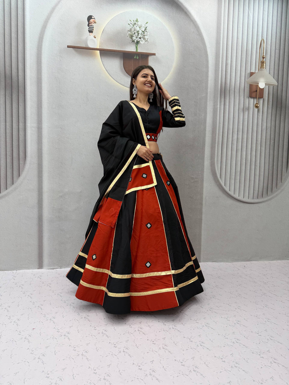 Garba Special Roman Silk Mirror Lehenga Set | Tulip Designer
