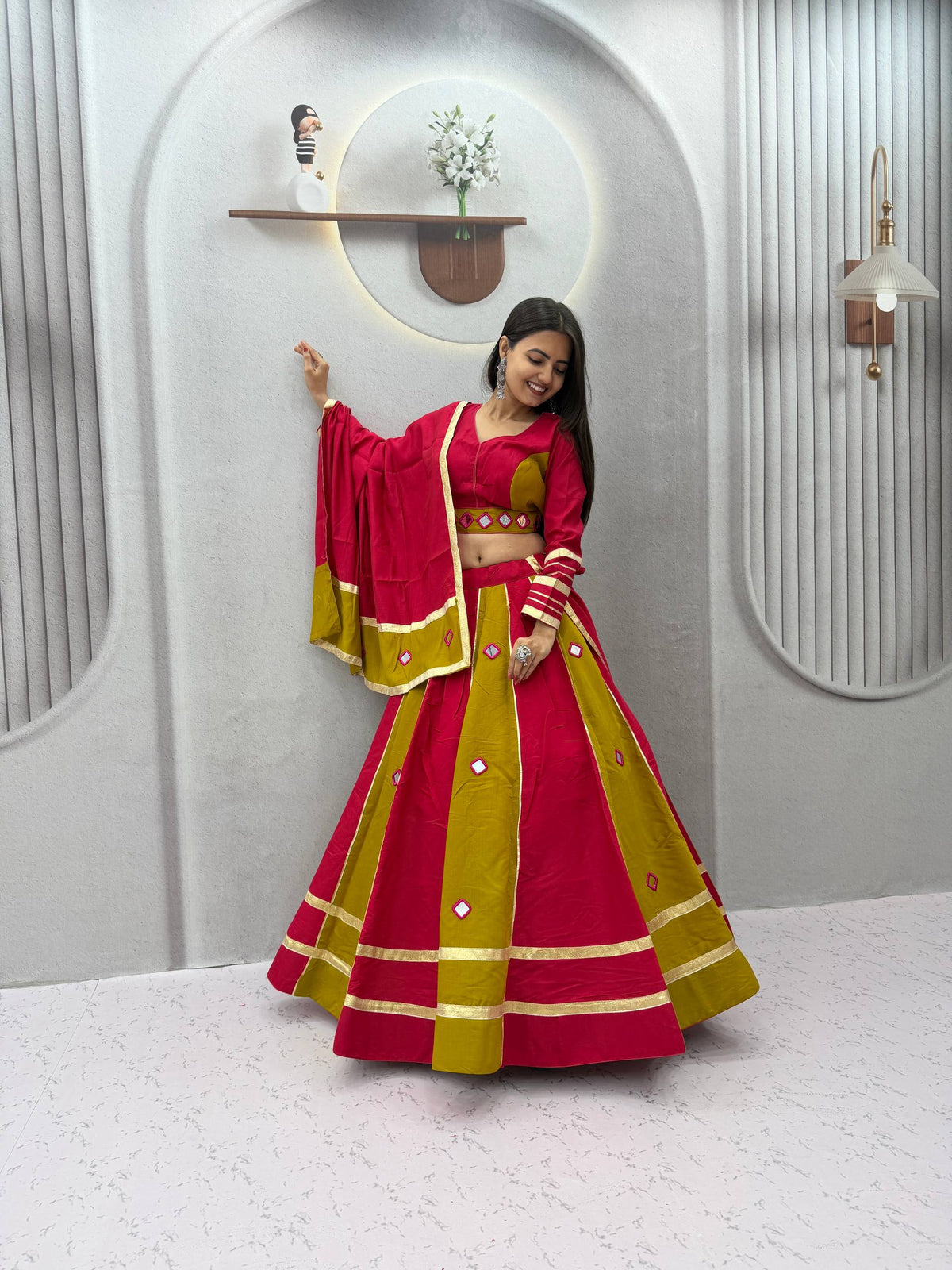 Garba Special Roman Silk Mirror Lehenga Set | Tulip Designer
