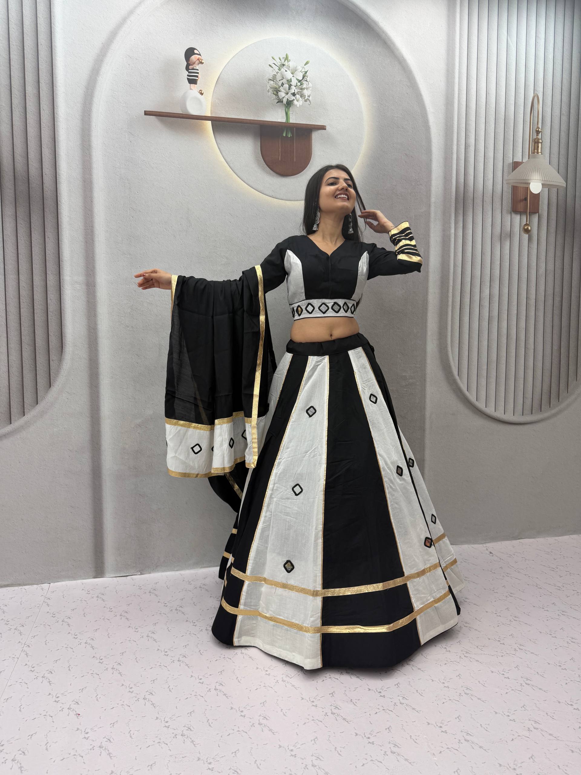 Garba Special Roman Silk Mirror Lehenga Set | Tulip Designer
